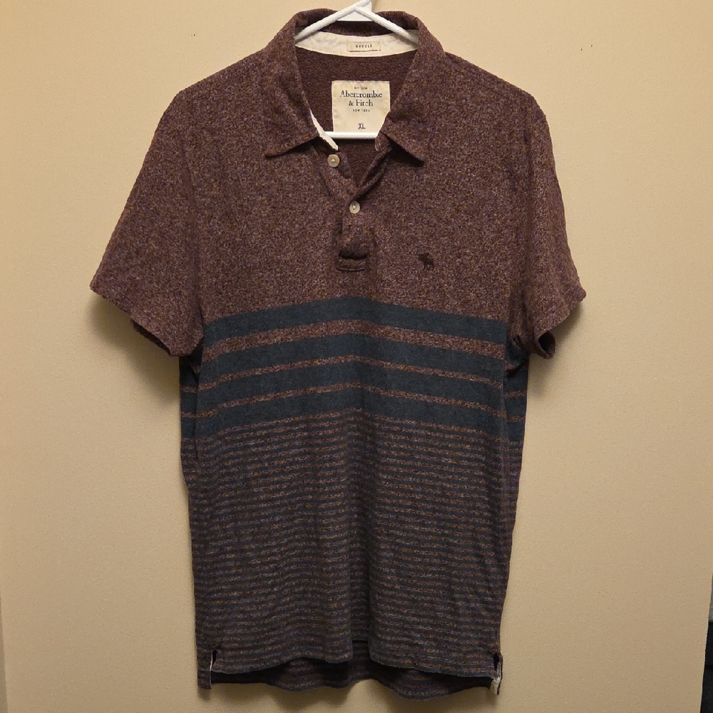 Abercrombie & Fitch Men's Polo T Shirt Heathered Burgundy And Navy Blue Size XL